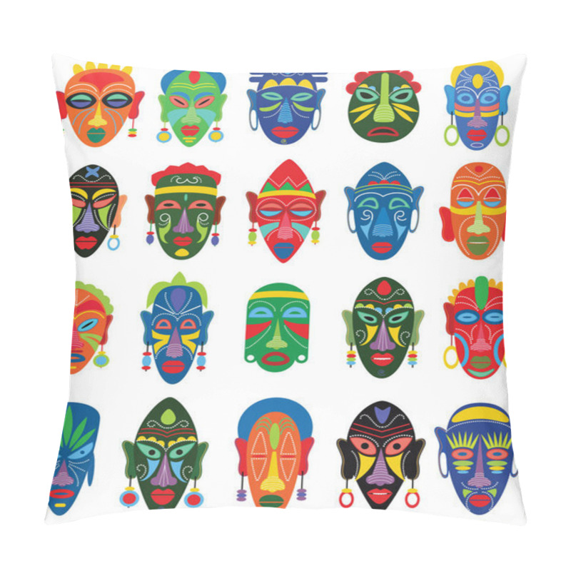 Personality  Tribal Mask Vector African Face Masque And Masking Ethnic Culture In Africa Illustration Set Of Traditional Masked Symbol Isolated On White Background Pillow Covers