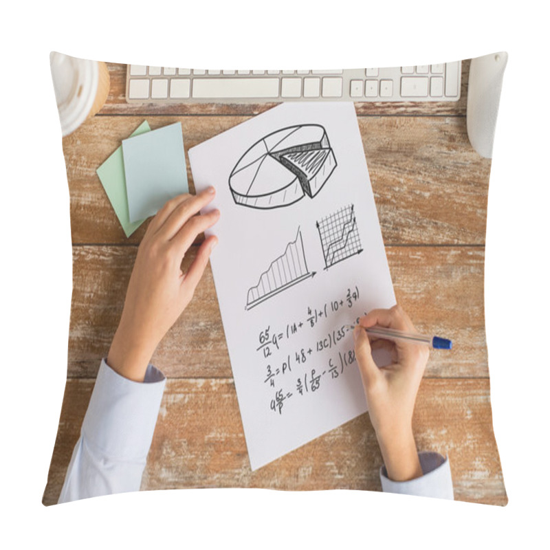 Personality  Close Up Of Hands Solving Task Or Writing Equation Pillow Covers