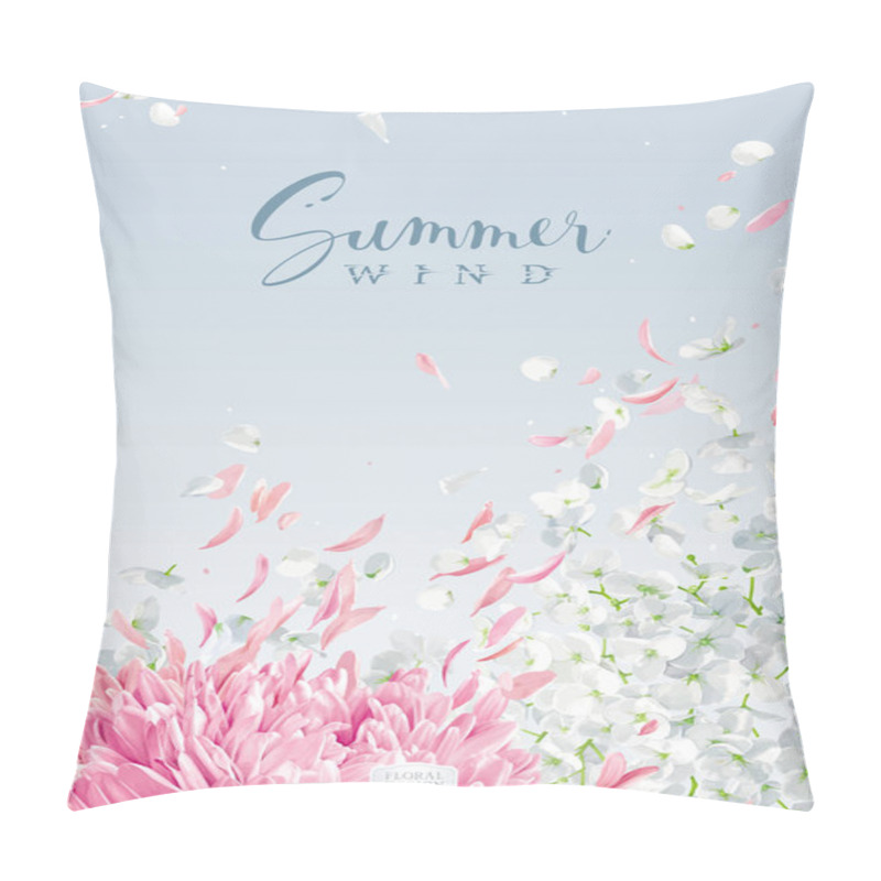 Personality  Summer Wind - Luxurious White Vector Hydrangea Flower,  Apple Blossom, Pink Chrysanthemums With Flying Petals In Watercolor Style For 8 March, Wedding, Valentine's Day,  Mother's Day, Seasonal  Sales Pillow Covers