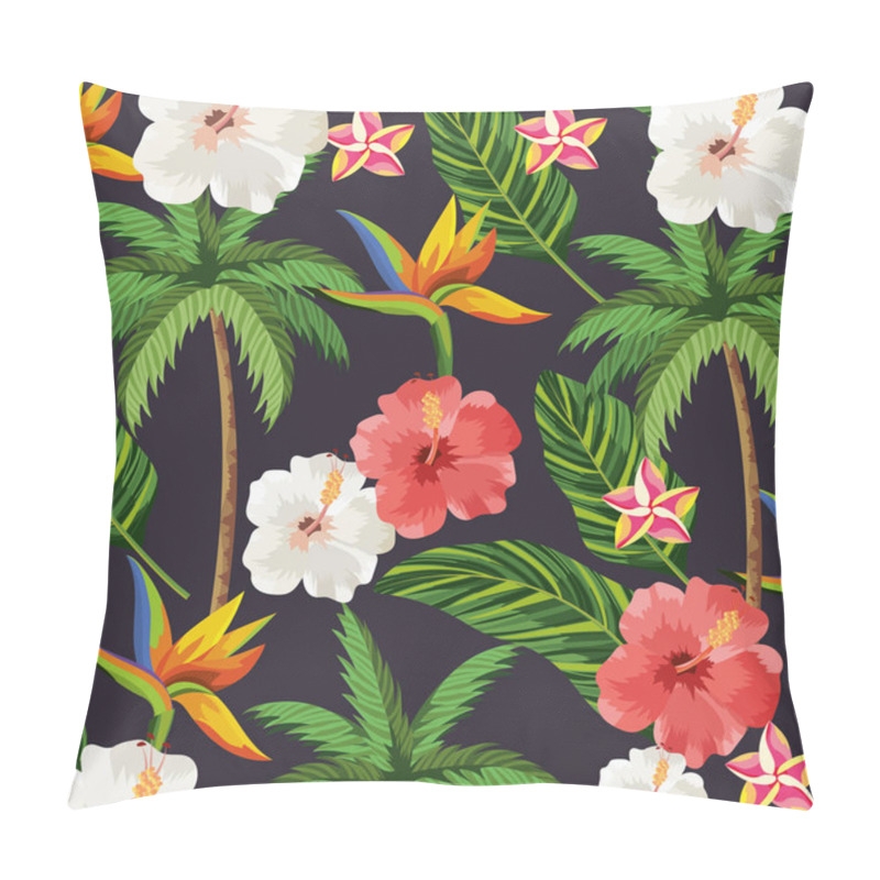 Personality  Tropical Flowers Plants With Leaves And Plam Background Pillow Covers