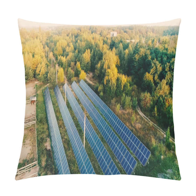 Personality  Aerial View Of Solar Panels System On Field Near Forest  Pillow Covers