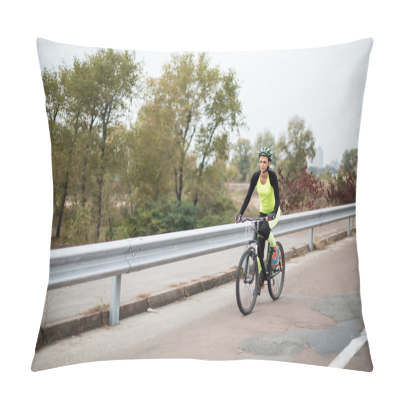 Personality  Woman Cycling On Road Pillow Covers