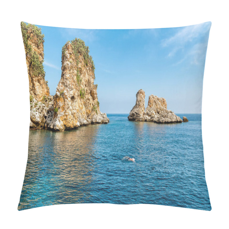 Personality  Landscape Of Mediterranean Sea With Faraglioni Of Scopello At Zingaro Nature Reserve, Sicily, Italy Pillow Covers