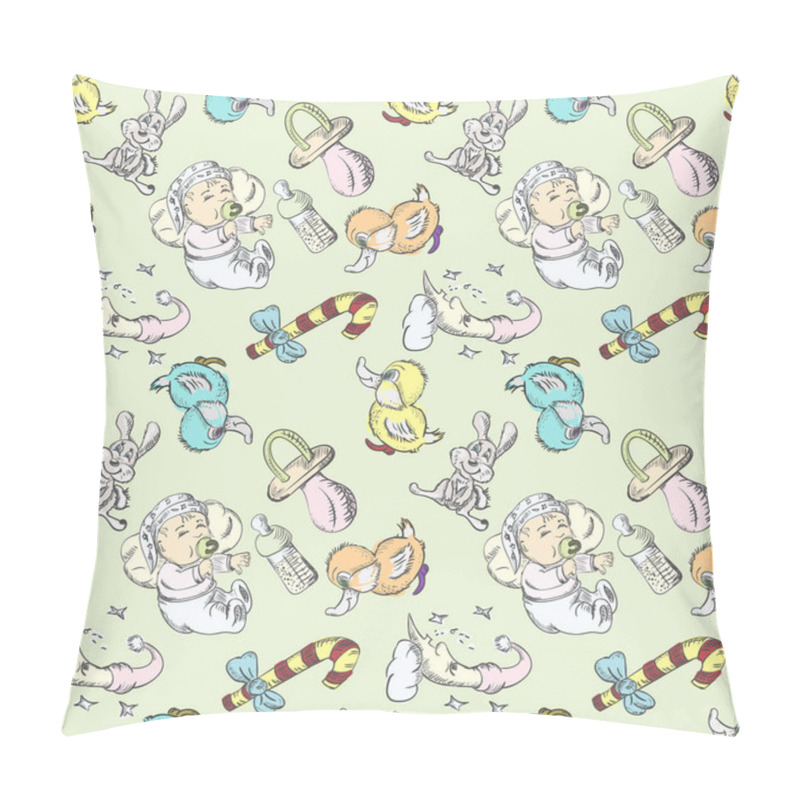 Personality  Seamless Illustration Of A Sleeping Baby And Toys In A Dream 2 Pillow Covers