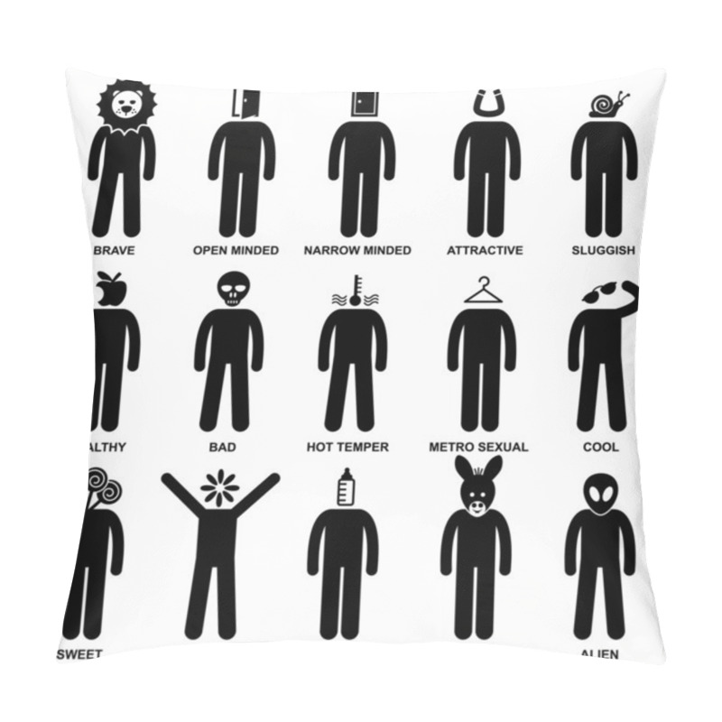 Personality  Man Characteristic Behaviour Mind Attitude Identity Personalities Stick Figure Pictogram Icon Pillow Covers