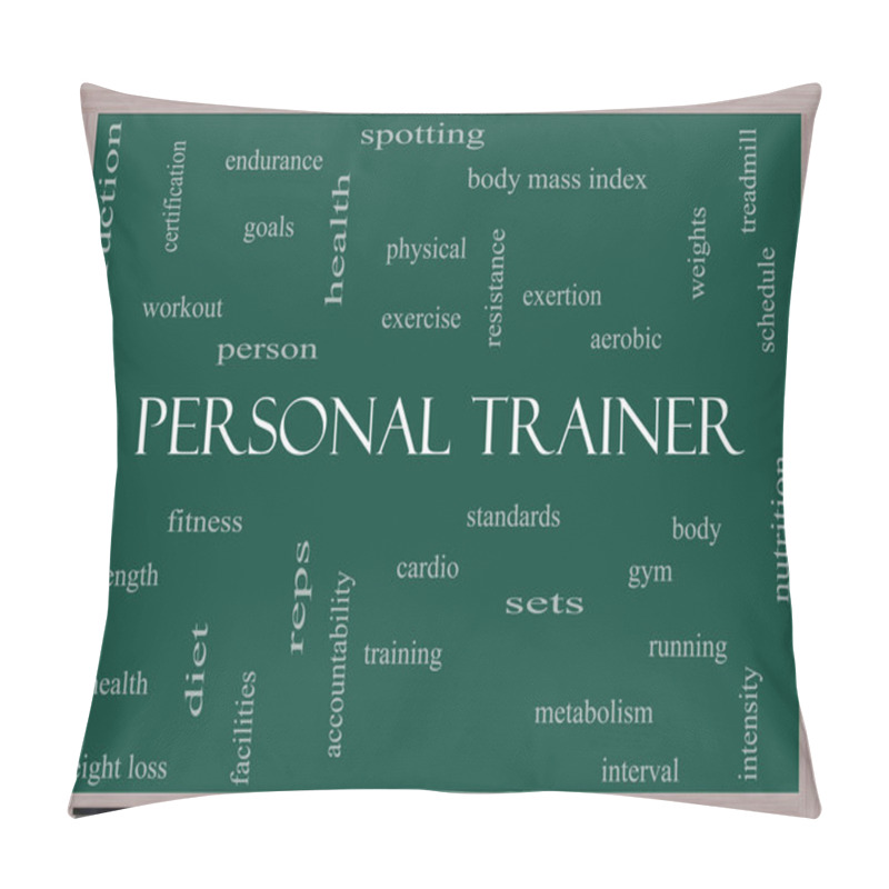 Personality  Personal Trainer Word Cloud Concept On A Blackboard Pillow Covers