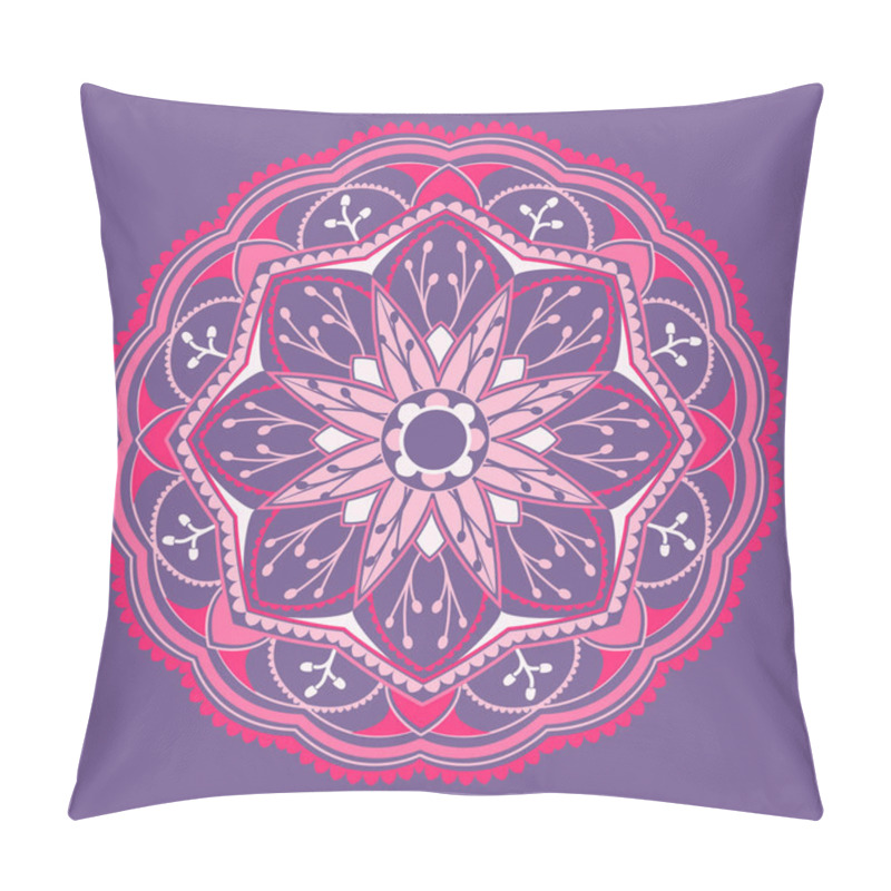 Personality  Pink Mandala Pattern On Purple Background Pillow Covers