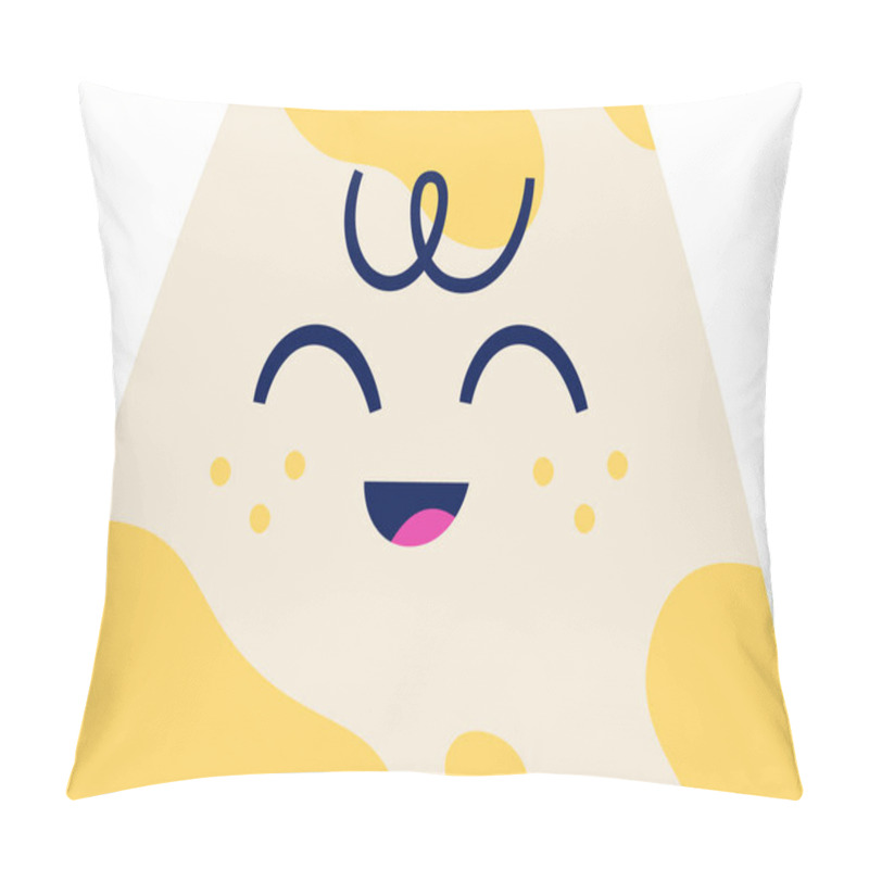 Personality  Childish Smiling Character Surrounded By Yellow Abstract Patterns. Vector Illustration. Pillow Covers