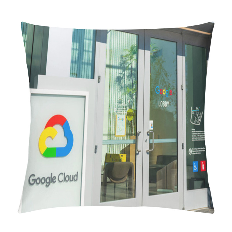 Personality  Google Cloud Logo At The Visitor Entrance To Lobby Of Google Campus Building Pillow Covers