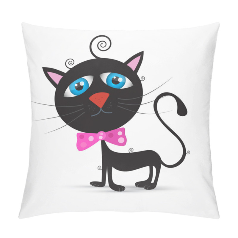 Personality  Vector Black Cat, Kitten With Blue Eyes And Pink Bow Tie Pillow Covers