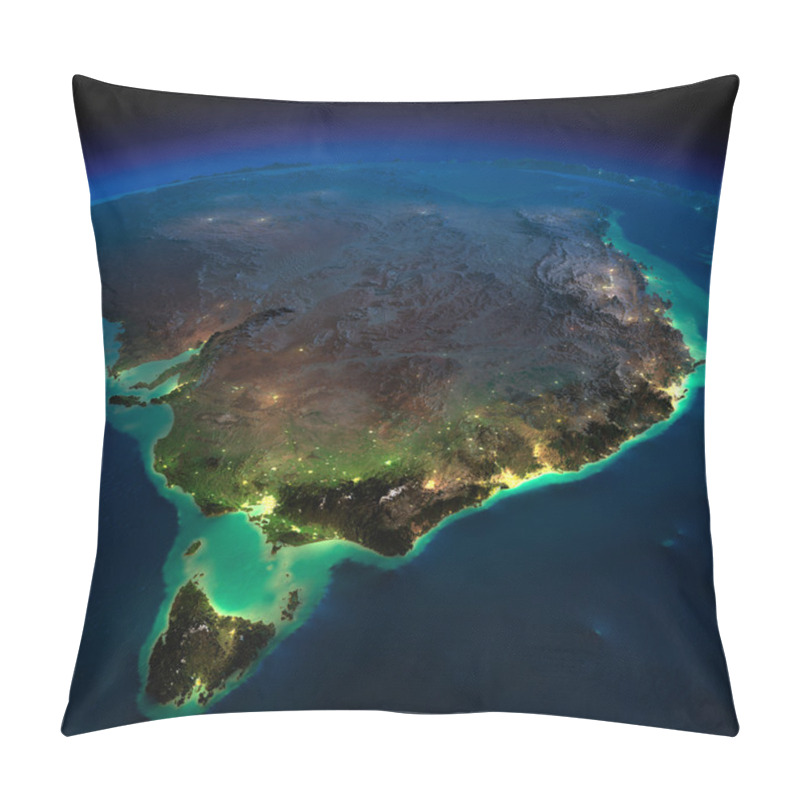 Personality  Night Earth. Part Of Australia. Tasmania Pillow Covers