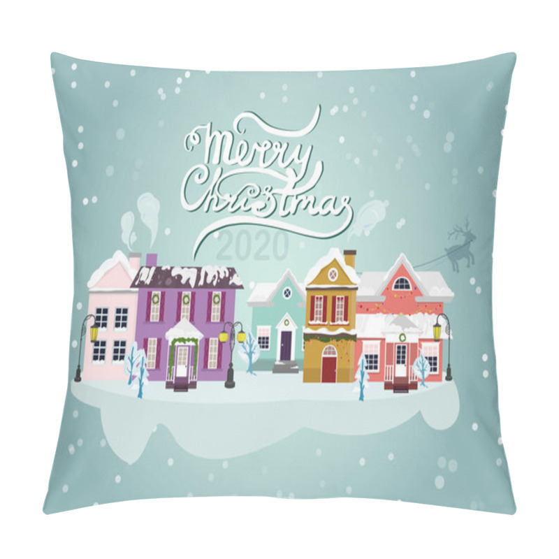 Personality  Winter Town Snowy Street. Urban Landscape. Christmas Card Happy Holidays Banner. Vector Pillow Covers