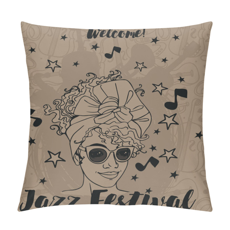 Personality  Trendy Woman On Jazz Festival Poster Pillow Covers