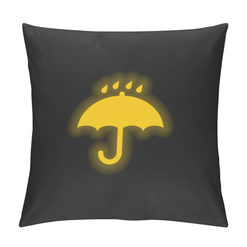 Personality  Black Opened Umbrella Symbol With Rain Drops Falling On It Yellow Glowing Neon Icon Pillow Covers