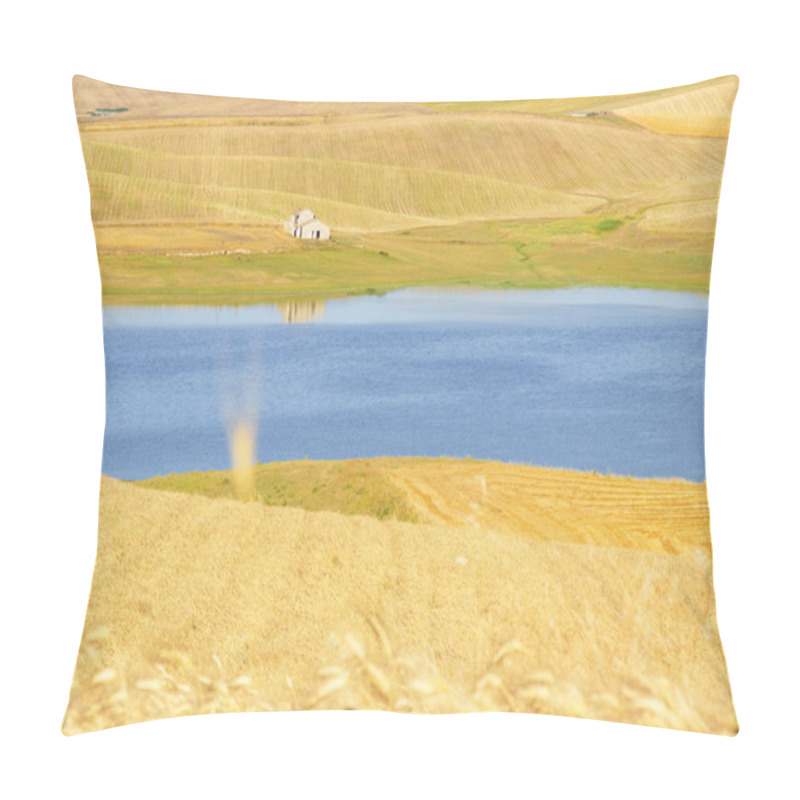 Personality  RURAL LANDSCAPE SUMMER.Between Apulia And Basilicata:Farmhouses Surrounded By Grain Fields. Lake Basentello,Poggiorsini (ITALY) Pillow Covers