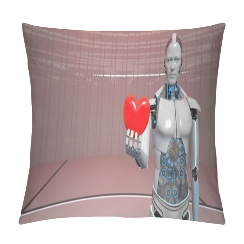 Personality  Humanoid Robot Red Heart Pillow Covers