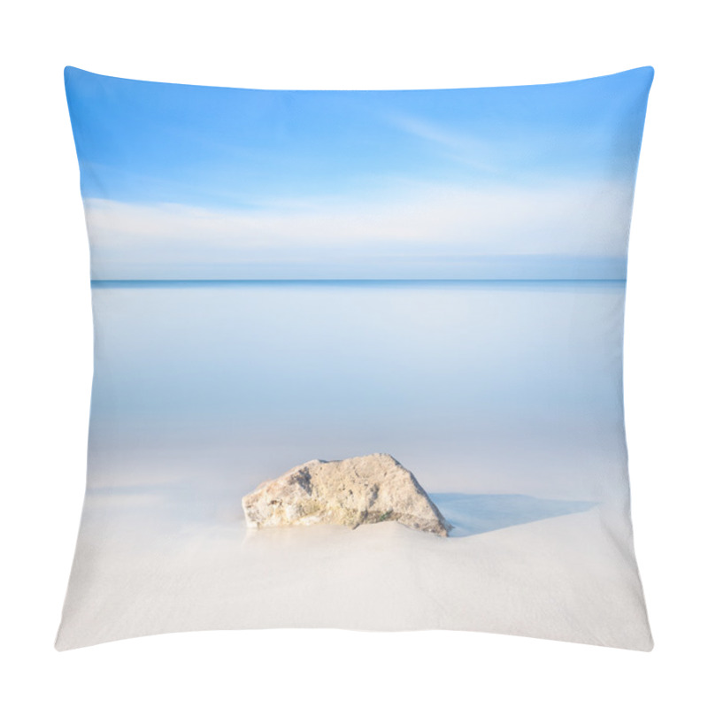 Personality  Rock On A White Sand Beach And Sea On Horizon. Pillow Covers