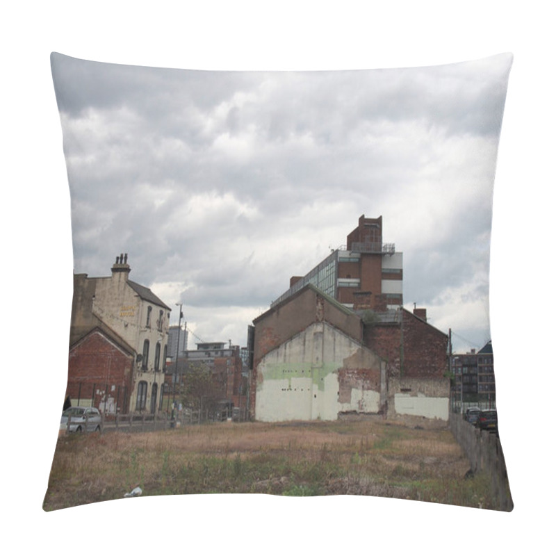 Personality  Leeds, West Yorkshire - 17 June 2021: Brownfield Land On Sheaf Street In Leeds With Derelict Buildings Looking Towards Crown Point Road Pillow Covers