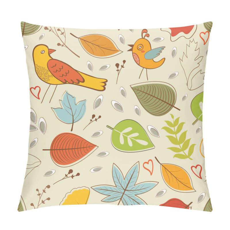 Personality  Autumn Pattern With Birds, Flowers And Leaves Pillow Covers