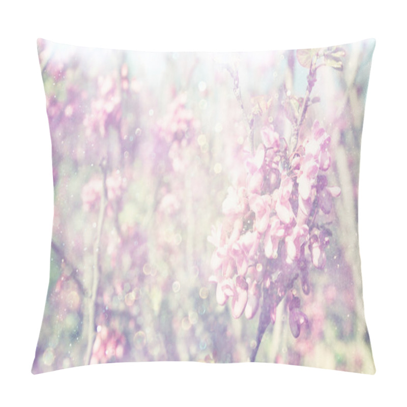 Personality  Double Exposure Of Spring Cherry Blossoms Tree. Abstract Background. Dreamy Concept Pillow Covers