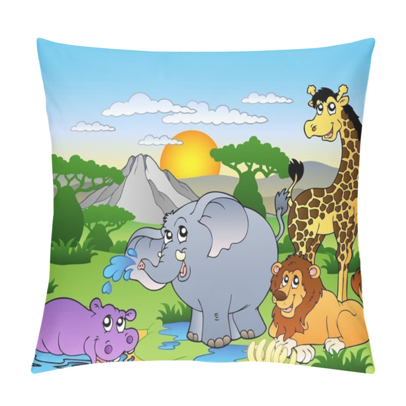 Personality  African Landscape With Four Animals Pillow Covers