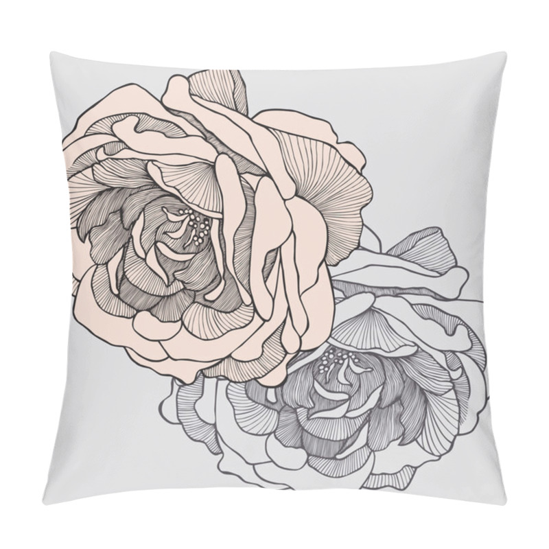 Personality  Tea Rose, Hand-drawing. Vector Illustration. Pillow Covers