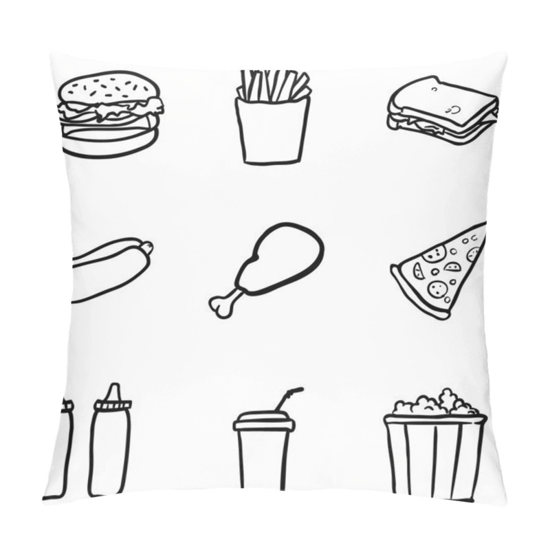 Personality  Doodle Fast Food Icons. Pillow Covers