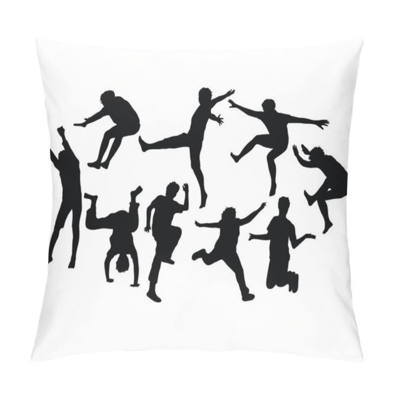 Personality  Happy Jumping Silhouettes, Art Vector Design Pillow Covers