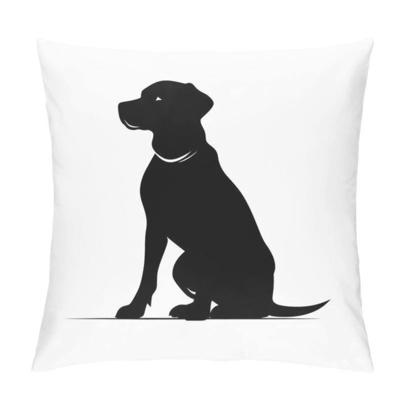 Personality  Silhouette Of A Seated Black Dog, Showcasing Its Graceful Profile And Attentive Demeanor. Pillow Covers