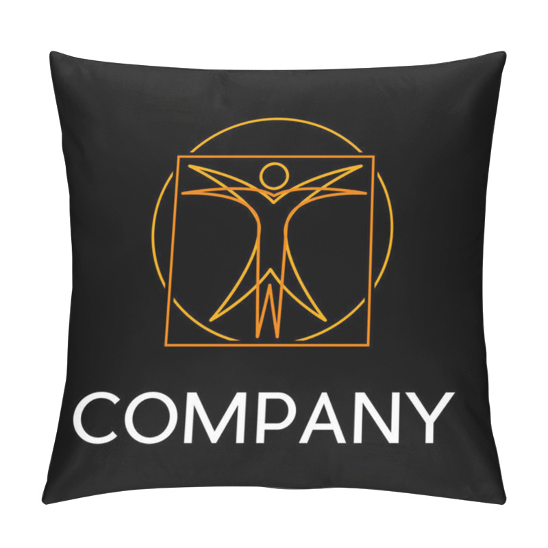 Personality  Vector Sign Abstract Vitruvian Man, In Linear Style On Black Bac Pillow Covers