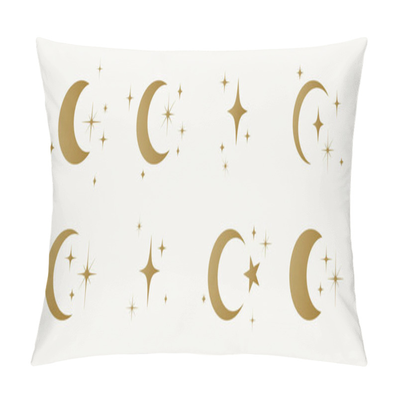 Personality  Moon With Stars Set. Half Moon, Crescent With Star, Night Sky Background. Half Moon Symbol, Graphic Elements, Light Star Shapes Graphic, Boho Witch Mystic Crescent Icon Collection. Vector Illustration Pillow Covers