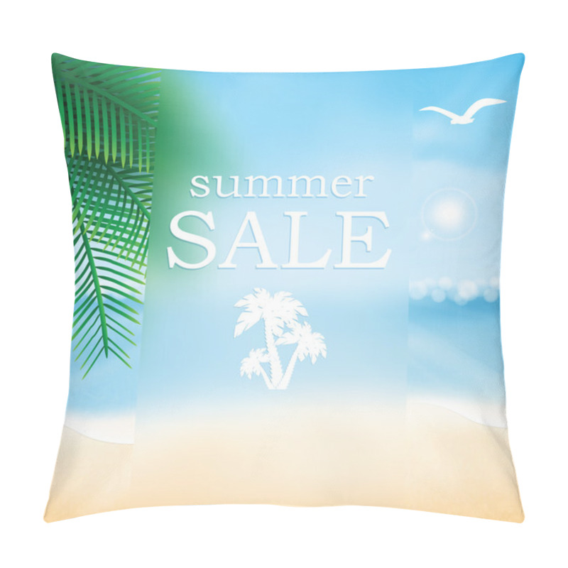 Personality  Vector Abstract Summer Sale Poster With Beach Background Pillow Covers