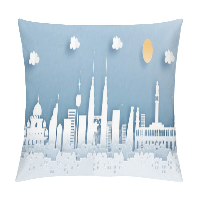 Personality  Panorama Travel Postcard Of World Famous Landmarks Of Malaysia In Paper Cut Style Vector Illustration Pillow Covers