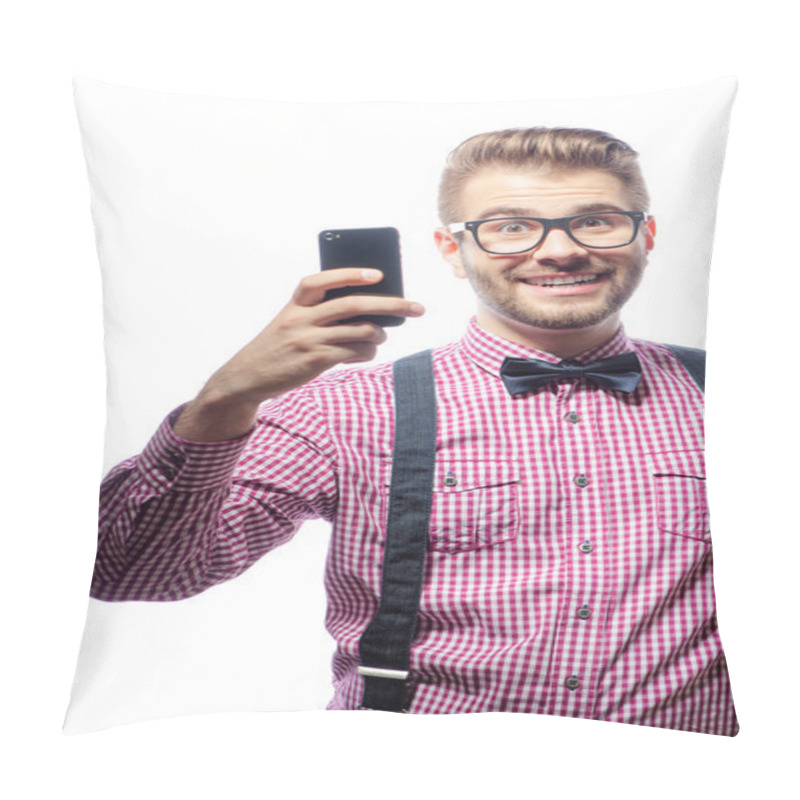 Personality  Man Holding Smartphone Pillow Covers