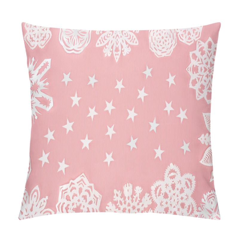 Personality  Christmas Background With Paper Snowflakes And Stars On Pink Pillow Covers