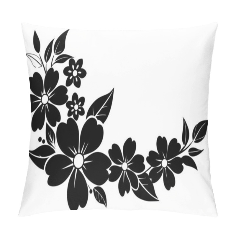 Personality  A Black And White Picture Of A Floral Design With Flowers And Leaves Pillow Covers