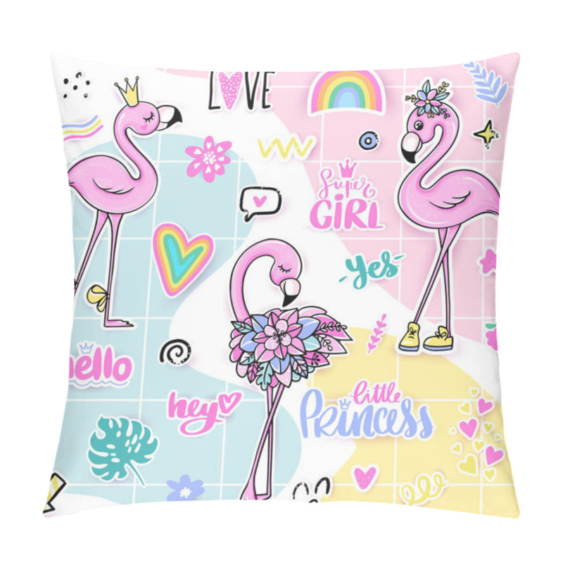 Personality  Vector Summer Set With Pink Flamingos. Bright Stickers Collection. Pillow Covers