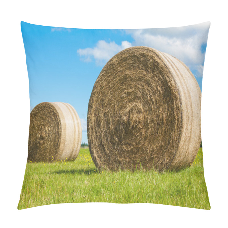 Personality  Two Big Hay Bale Rolls In A Green Field Pillow Covers