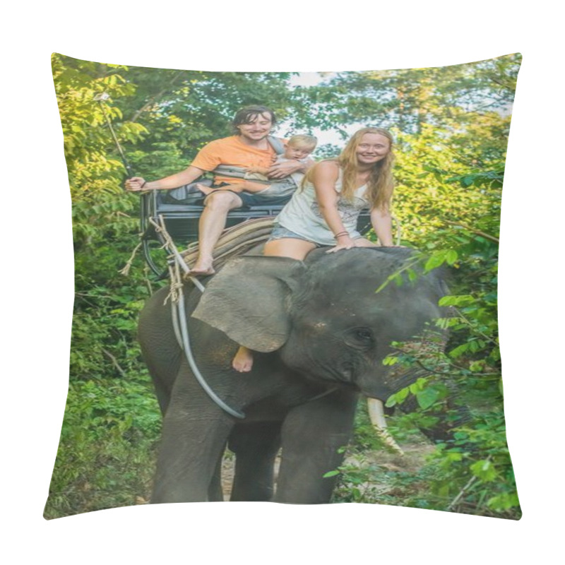 Personality  Happy Family Riding On An Elephant Pillow Covers