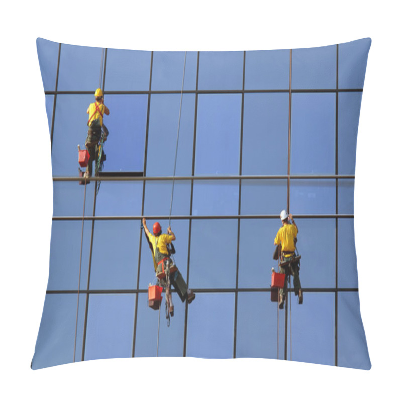 Personality  Men Washing Windows At Height Pillow Covers