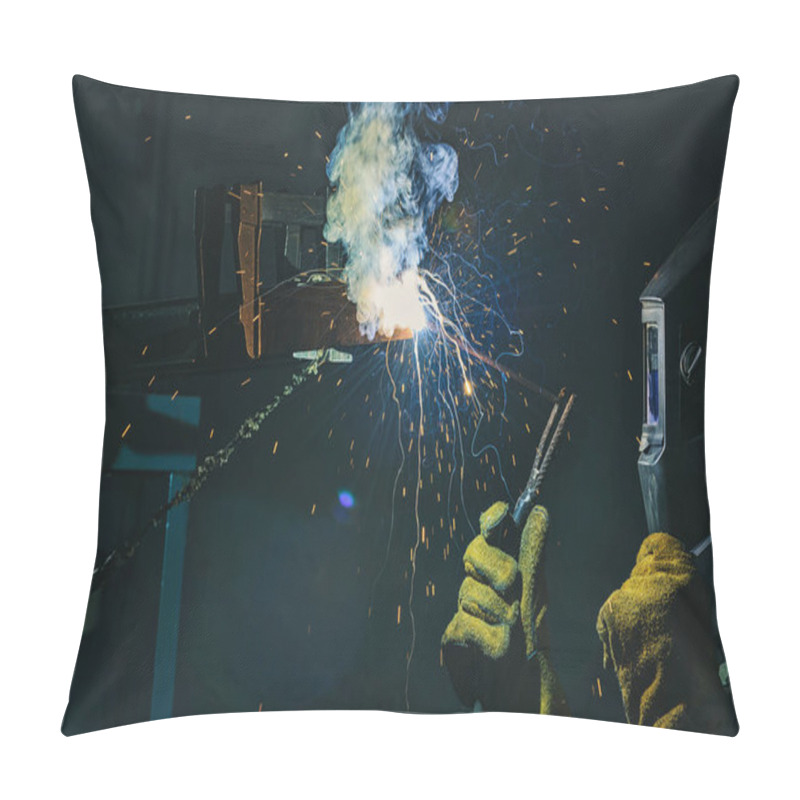 Personality  Manufacture Worker Welding Metal With Sparks At Factory  Pillow Covers