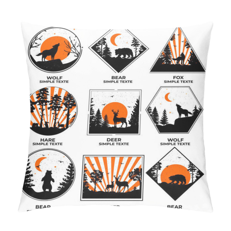 Personality  Forest In A Frame. Woodland. Silhouette Of Animals. Vector Graphics. EPS Format Pillow Covers