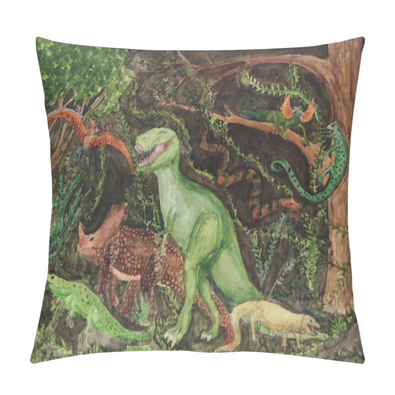 Personality  Variety Of Dinosaurs Children's Drawing Pillow Covers