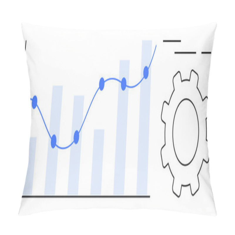 Personality  Bar Graph With Ascending Bars And A Blue Line Graph With Dots Alongside A Gear Icon. Ideal For Business Analytics, Technical Optimization, Growth Strategies, Performance Metrics, Project Management Pillow Covers