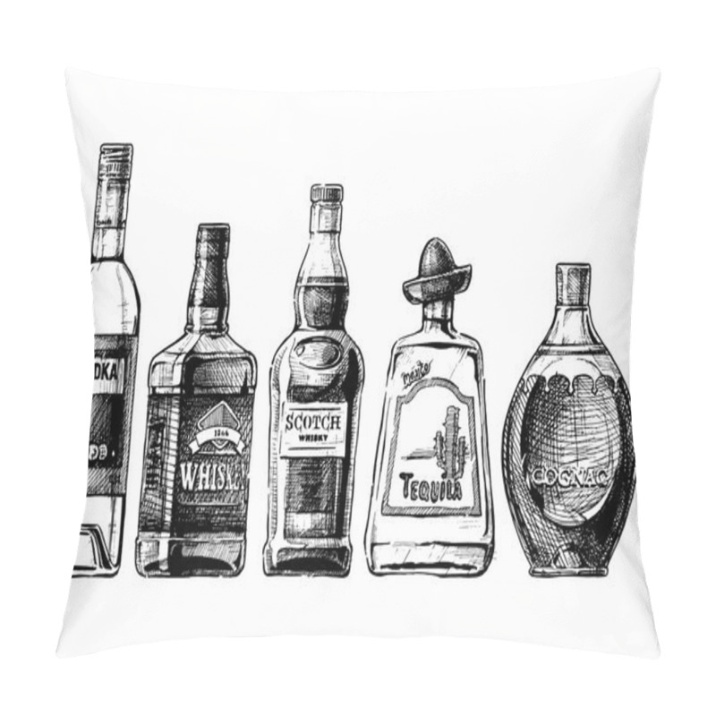 Personality  Bottles Of Alcohol. Distilled Beverage Pillow Covers