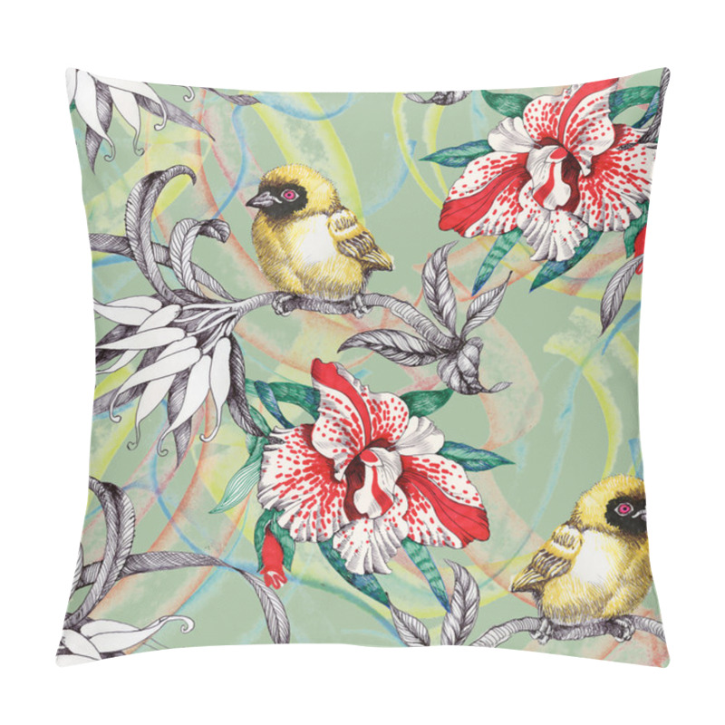 Personality  Seamless Pattern With Birds On Flowers Pillow Covers