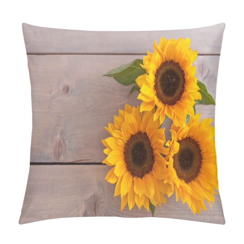 Personality  Summer Sunflowers On A Wooden Background With Space Pillow Covers