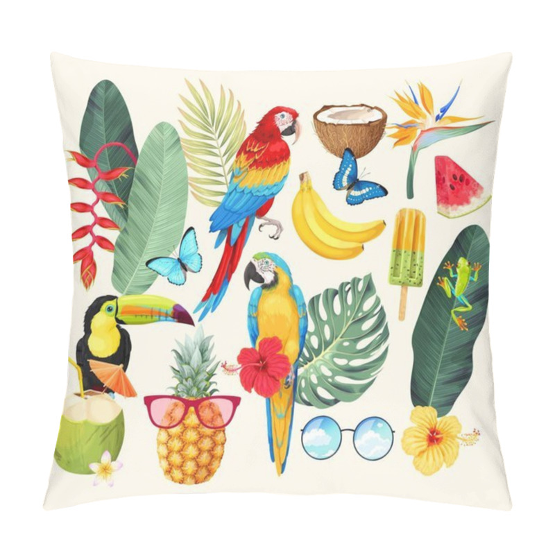 Personality  Vector Set Of Tropical Flora And Fauna Pillow Covers