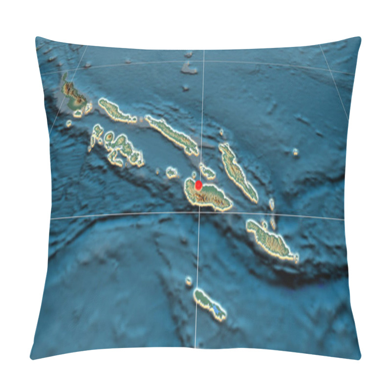 Personality  Solomon Islands Extruded On The Relief Orthographic Map. Capital, Administrative Borders And Graticule Pillow Covers