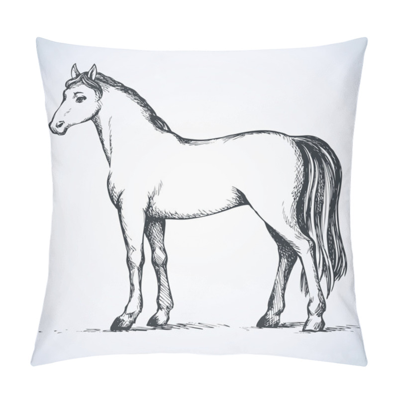 Personality  Elegant White Horse. Vector Drawing Pillow Covers